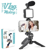 Vlogging Video Making Kit with Microphone,LED,Fill Light,Mini Tripod & Remote